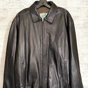 TravelSmith Leather Bomber Jacket Black Large